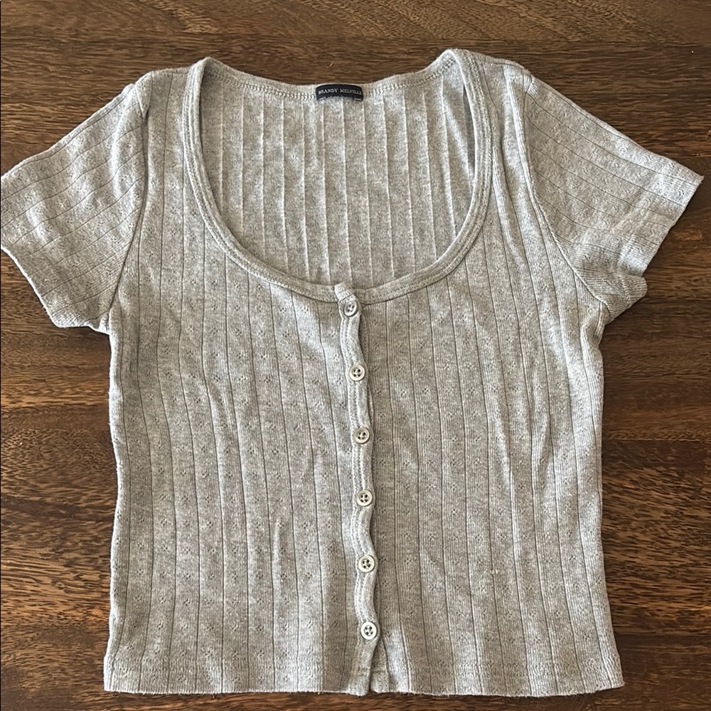 Brandy Melville Gray Ribbed Button-Up Women's Top